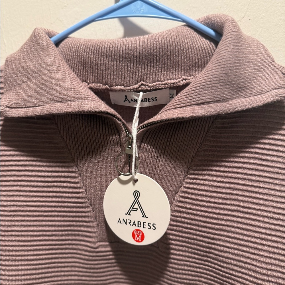 ANRABESS suéter de punto acanalado Women's V-Neck. Color Albaricoque rojo.